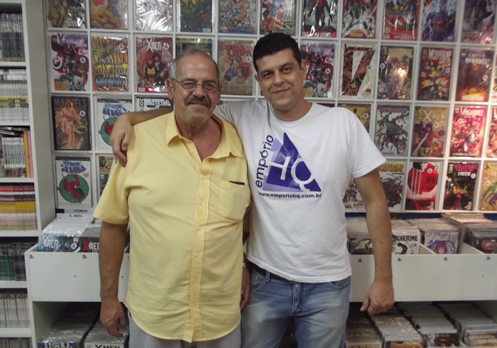 Marco Antônio Pescuma e o filho, Marcio, comemoram o crescimento da Empório HQ. (Foto: Henrique Almeida)