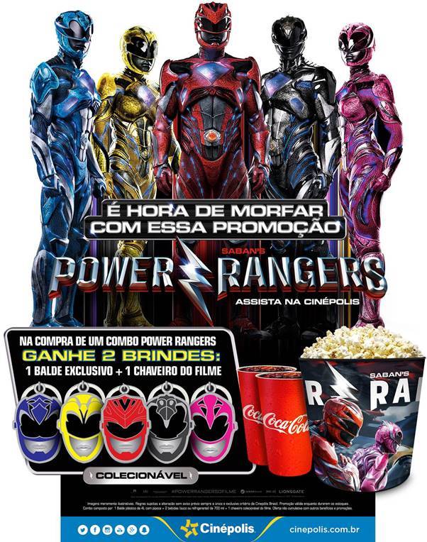 Além do balde com os personagens do filme, é possível colecionar os chaveiros com os capacetes dos Power Rangers! (Foto: Cinépolis)